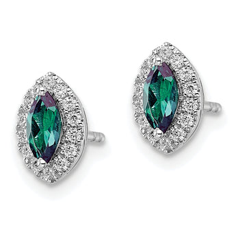 14K White Gold Lab Grown Diamond and Created Alexandrite Post Earrings