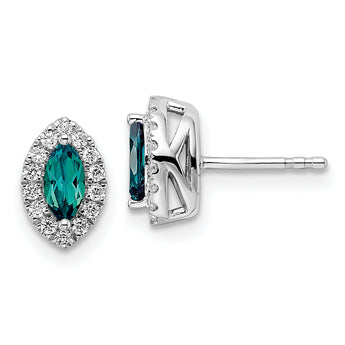 14K White Gold Lab Grown Diamond and Created Alexandrite Post Earrings