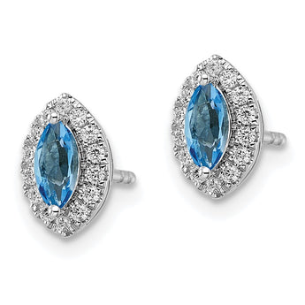 14k White Gold 1/5 carat Lab Grown Diamond VS/SI+ G+ and Blue Topaz December Birthstone Post Earrings - Birthstone Company