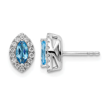14k White Gold 1/5 carat Lab Grown Diamond VS/SI+ G+ and Blue Topaz December Birthstone Post Earrings - Birthstone Company