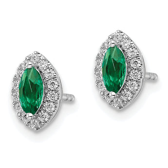 14K White Gold Lab Grown Diamond and Created Emerald Post Earrings