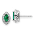 14K White Gold Lab Grown Diamond and Created Emerald Post Earrings