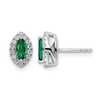 14k White Gold 1/5 carat Lab Grown Diamond VS/SI+ G+ and Lab Created Emerald May Birthstone Post Earrings - Birthstone Company