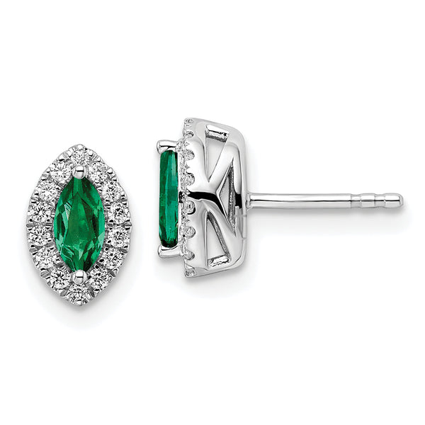 14K White Gold Lab Grown Diamond and Created Emerald Post Earrings