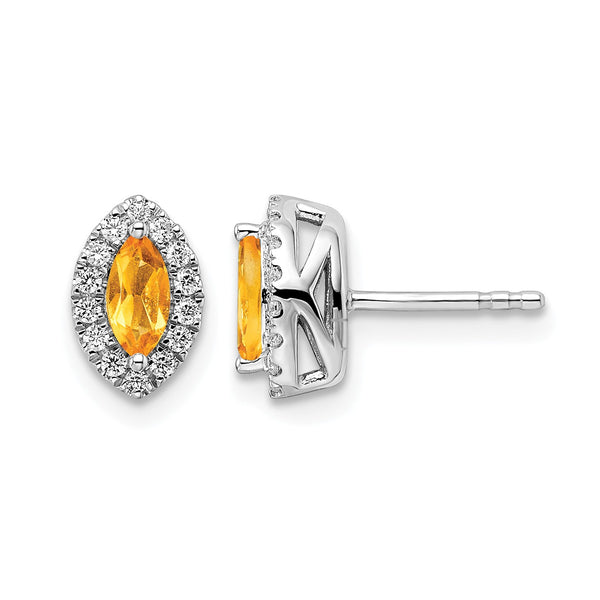 14k White Gold 1/5 carat Lab Grown Diamond VS/SI+ G+ and Citrine November Birthstone Post Earrings - Birthstone Company