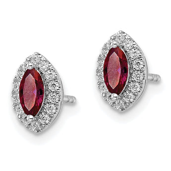 14k White Gold 1/5 carat Lab Grown Diamond VS/SI+ G+ and Lab Created Ruby July Birthstone Post Earrings - Birthstone Company