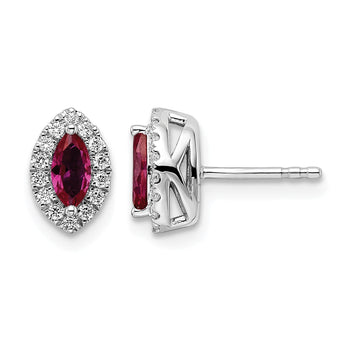 14k White Gold 1/5 carat Lab Grown Diamond VS/SI+ G+ and Lab Created Ruby July Birthstone Post Earrings - Birthstone Company