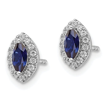 14K White Gold Lab Grown Diamond and Cr Blue Sapphire Post Earrings