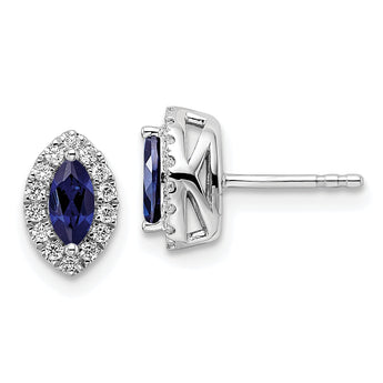 14K White Gold Lab Grown Diamond and Cr Blue Sapphire Post Earrings