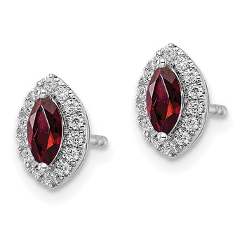 14K White Gold Lab Grown Diamond and Garnet Post Earrings