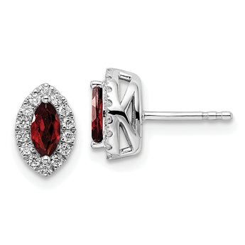 14K White Gold Lab Grown Diamond and Garnet Post Earrings
