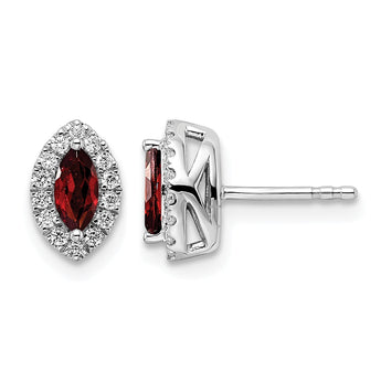 14k White Gold 1/5 carat Lab Grown Diamond VS/SI+ G+ and Garnet January Birthstone Post Earrings - Birthstone Company