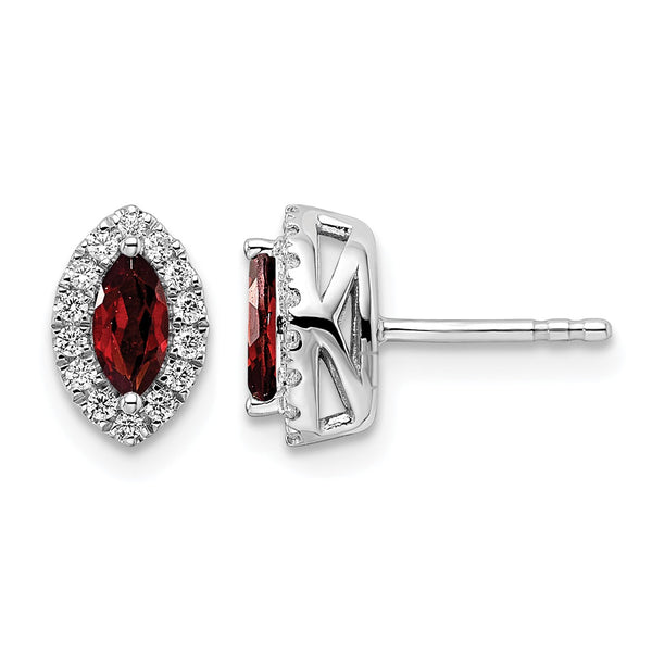 14k White Gold 1/5 carat Lab Grown Diamond VS/SI+ G+ and Garnet January Birthstone Post Earrings - Birthstone Company