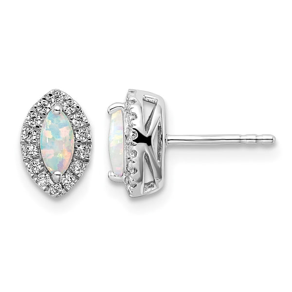 14k White Gold 1/5 carat Lab Grown Diamond VS/SI+ G+ and Lab Created Opal October Birthstone Post Earrings - Birthstone Company