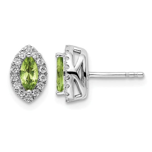 14k White Gold 1/5 carat Lab Grown Diamond VS/SI+ G+ and Peridot August Birthstone Post Earrings - Birthstone Company
