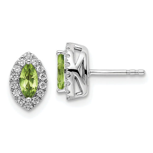 14K White Gold Lab Grown Diamond and Peridot Post Earrings