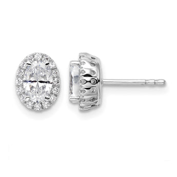 14k White Gold 1 1/5 carat Lab Grown Diamond VS/SI+ G+ Oval Halo Stud Earrings - Birthstone Company