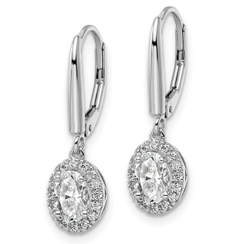 14k White Gold 1 1/5 carat Lab Grown Diamond VS/SI+ G+ Complete Oval Drop Leverback Earrings - Birthstone Company