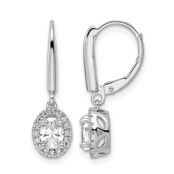 14k White Gold 1 1/5 carat Lab Grown Diamond VS/SI+ G+ Complete Oval Drop Leverback Earrings - Birthstone Company