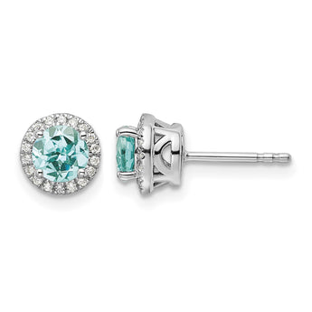 Pure Serenity 14k White Gold 1/8 carat Lab Grown Diamond VS/SI+ G+ and Lab Created Paraiba Post Earrings - Birthstone Company