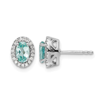 Pure Serenity 14k White Gold 1/10 carat Lab Grown Diamond VS/SI+ G+ and Lab Created Paraiba Post Earrings - Birthstone Company