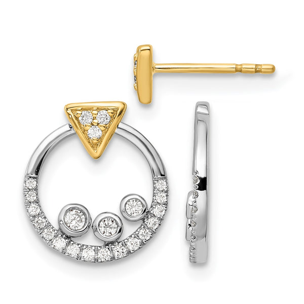 14k Two Tone 1/4 carat Lab Grown Diamond VS/SI+ G+ Complete Triangle Post Earrings with Circle Dangle Earring Jacket - Birthstone Company