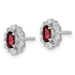 14k White Gold 1/20 carat Lab Grown Diamond VS/SI+ G+ and Oval Created Ruby Complete Halo Post Earrings - Birthstone Company