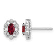 14k White Gold 1/20 carat Lab Grown Diamond VS/SI+ G+ and Oval Created Ruby Complete Halo Post Earrings - Birthstone Company