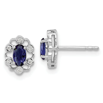 14K White Gold Lab Grown Diamond and Created Sapphire Earrings