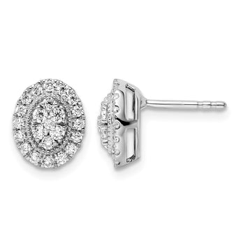 14k White Gold 1/2 carat Lab Grown Diamond VS/SI+ G+ Complete Oval Halo Post Earrings - Birthstone Company