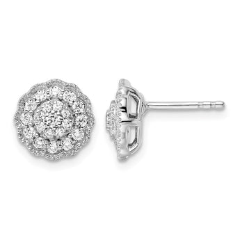 14k White Gold 1/2 carat Lab Grown Diamond VS/SI+ G+ Complete Halo Post Earrings - Birthstone Company
