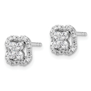 14k White Gold 1/2 carat Lab Grown Diamond VS/SI+ G+ Complete Square Halo Post Earrings - Birthstone Company