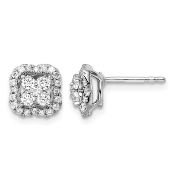 14k White Gold 1/2 carat Lab Grown Diamond VS/SI+ G+ Complete Square Halo Post Earrings - Birthstone Company