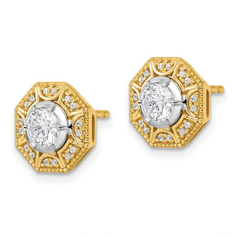 14k Two Tone 3/4 carat Lab Grown Diamond VS/SI+ G+ Octogon Halo Post Earrings - Birthstone Company