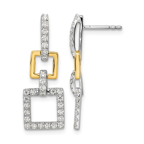 14k Two-Tone 3/4 carat Lab Grown Diamond VS/SI+ G+ Square Dangle Post Earrings - Birthstone Company