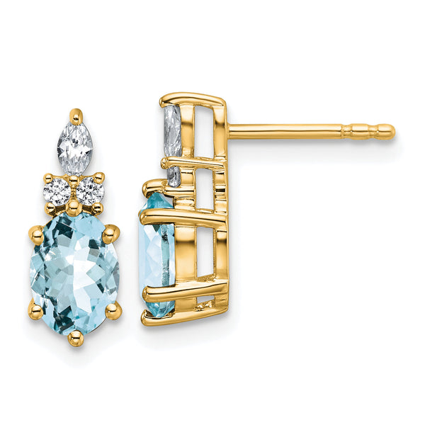 14K Polished Diamond and Aquamarine Twisted Post Earrings