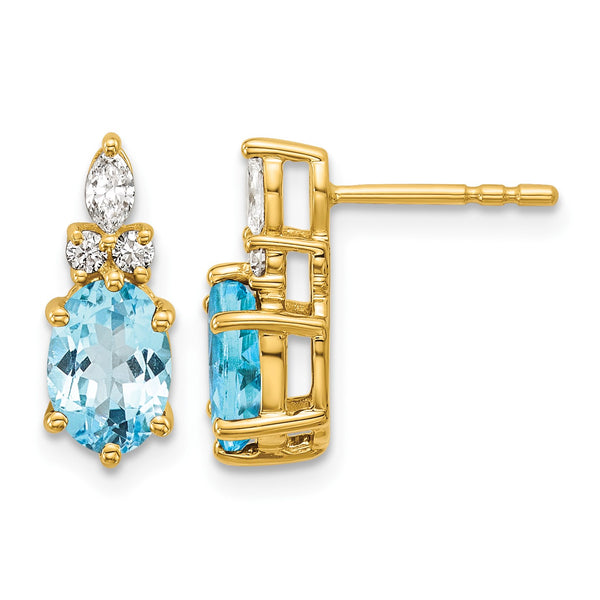 14K Polished Diamond and Blue Topaz Twisted Post Earrings - Birthstone Company