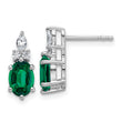 14K White Gold Polish Diamond and Lab Created Emerald Twisted Post Earrings
