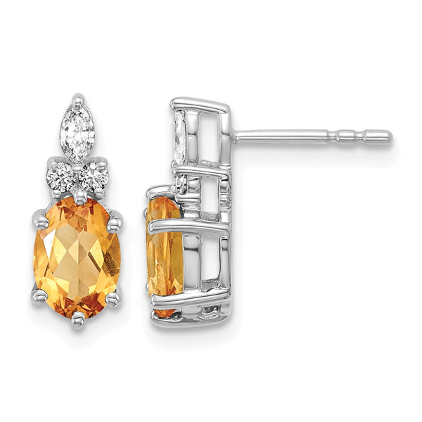 14K White Gold Polished Diamond and Citrine Twisted Post Earrings - Birthstone Company