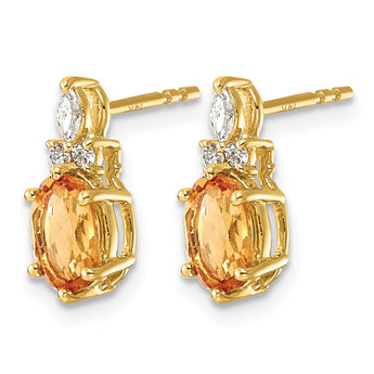 14K Polished Diamond and Citrine Twisted Post Earrings - Birthstone Company