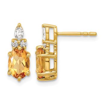 14K Polished Diamond and Citrine Twisted Post Earrings - Birthstone Company