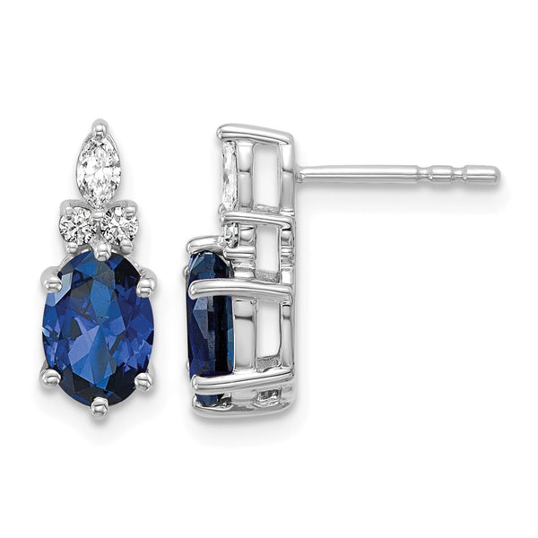 14K White Gold Polish Diamond and Lab Created Sapphire Twisted Post Earring - Birthstone Company