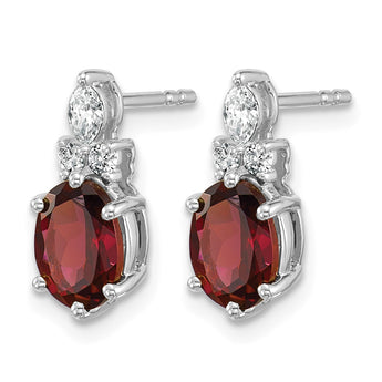 14K White Gold Polished Diamond and Garnet Twisted Post Earrings - Birthstone Company