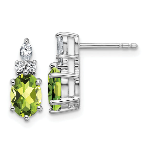 14K White Gold Polished Diamond and Peridot Twisted Post Earrings