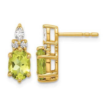 14K Polished Diamond and Peridot Twisted Post Earrings - Birthstone Company