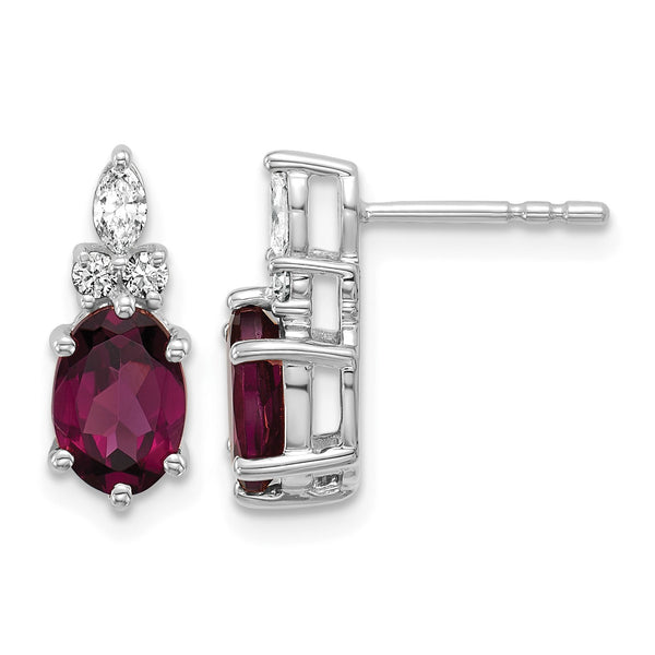14K White Gold Polished Diamond and Rhodolite Garnet Twisted Post Earrings - Birthstone Company