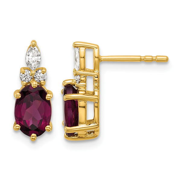 14K Polished Diamond and Rhodolite Garnet Twisted Post Earrings - Birthstone Company