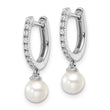 14k White Gold 1/10 carat Lab Grown Diamond VS/SI+ G+ and 5.50 mm Round Freshwater Cultured Pearl Complete Hinged Hoop Earrings - Birthstone Company