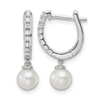 14k White Gold 1/10 carat Lab Grown Diamond VS/SI+ G+ and 5.50 mm Round Freshwater Cultured Pearl Complete Hinged Hoop Earrings - Birthstone Company