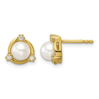 14k 1/10 carat Lab Grown Diamond VS/SI+ G+ and 5.50 mm Round Freshwater Cultured Pearl Post Earrings - Birthstone Company